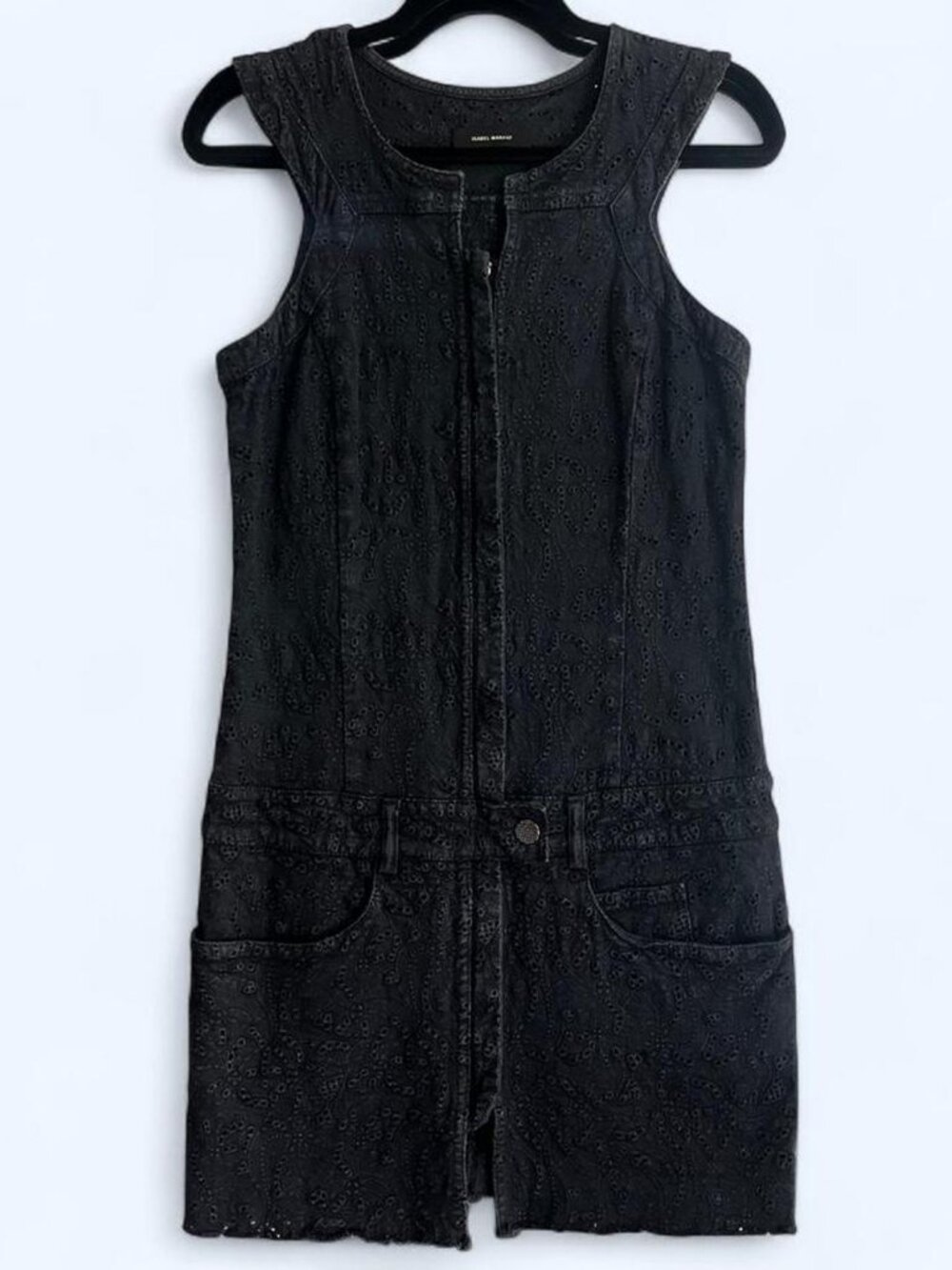 Isabel Marant navy / black eyelet cotton zip mini dress FR36